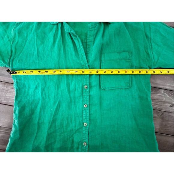 Maeve 100% Linen‎ Kelly Green Button Down Long Sleeve Lagenlook XS Anthro - Picture 12 of 13